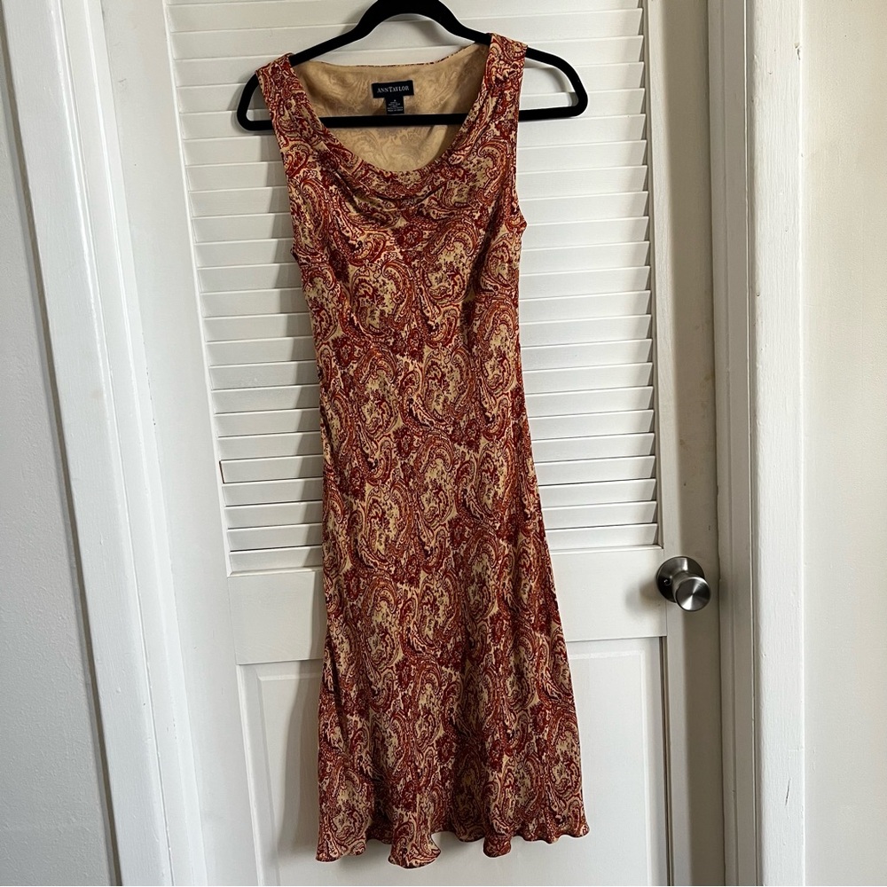 Ann Taylor Vintage Silk Paisley Cowl Neck Sleeveless Midi Dress Fit & Flare